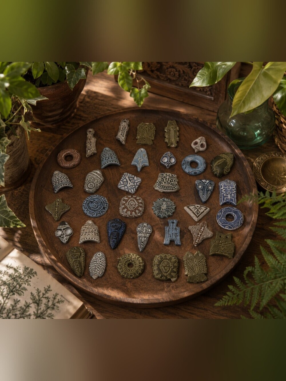 35 New Old Stock Ceramic Pottery Pendants Tribal Ancient Style Craft Supply